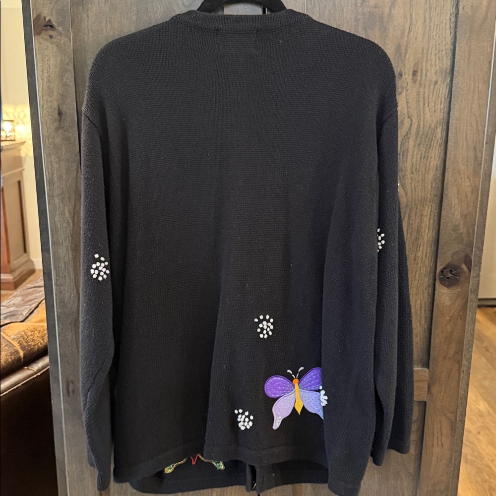 Quacker Factory Black Sweater with Purple Butterfly Embellishment - Picture 2 of 5